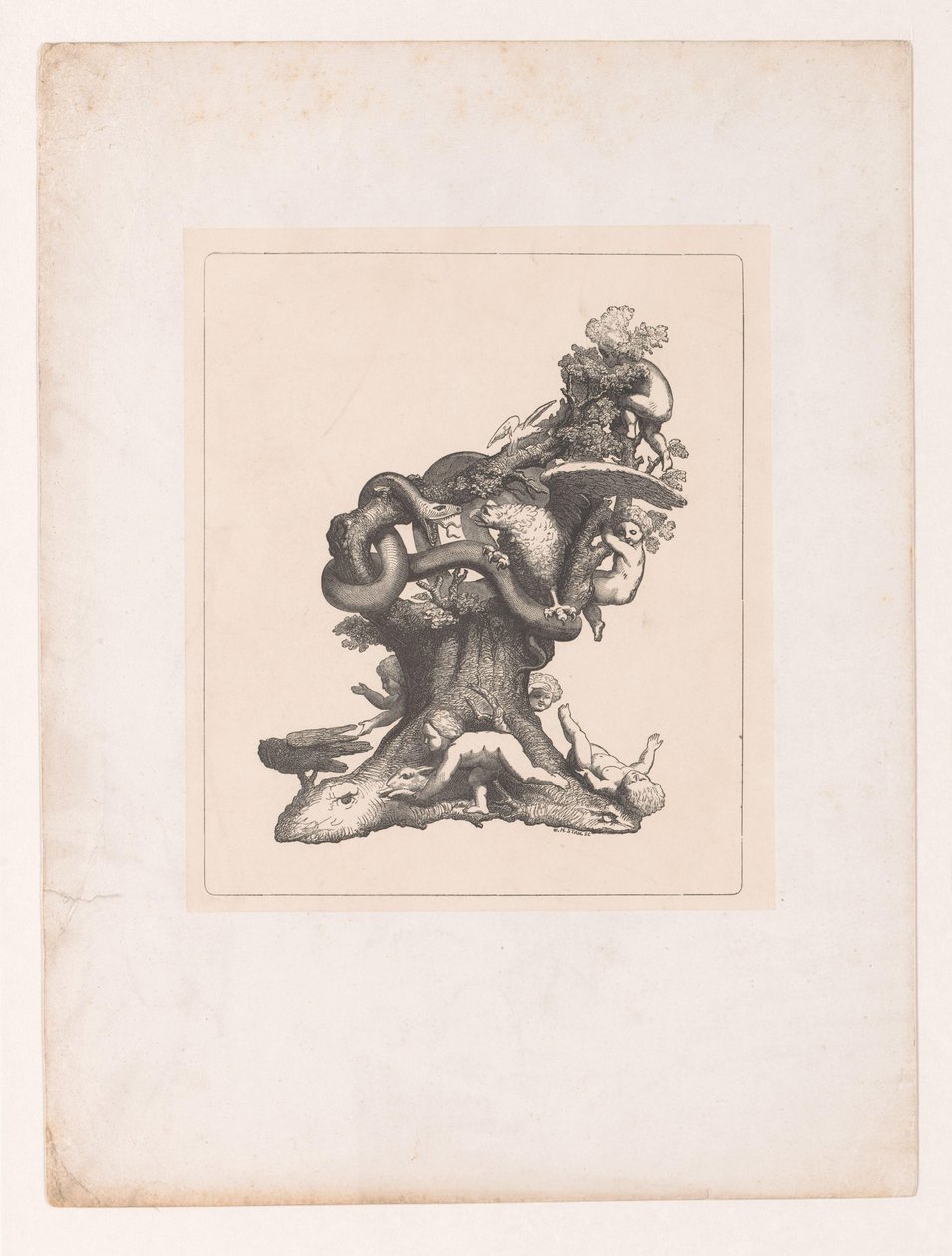 Tre med barn og dyr av Willem Hendrik Stam