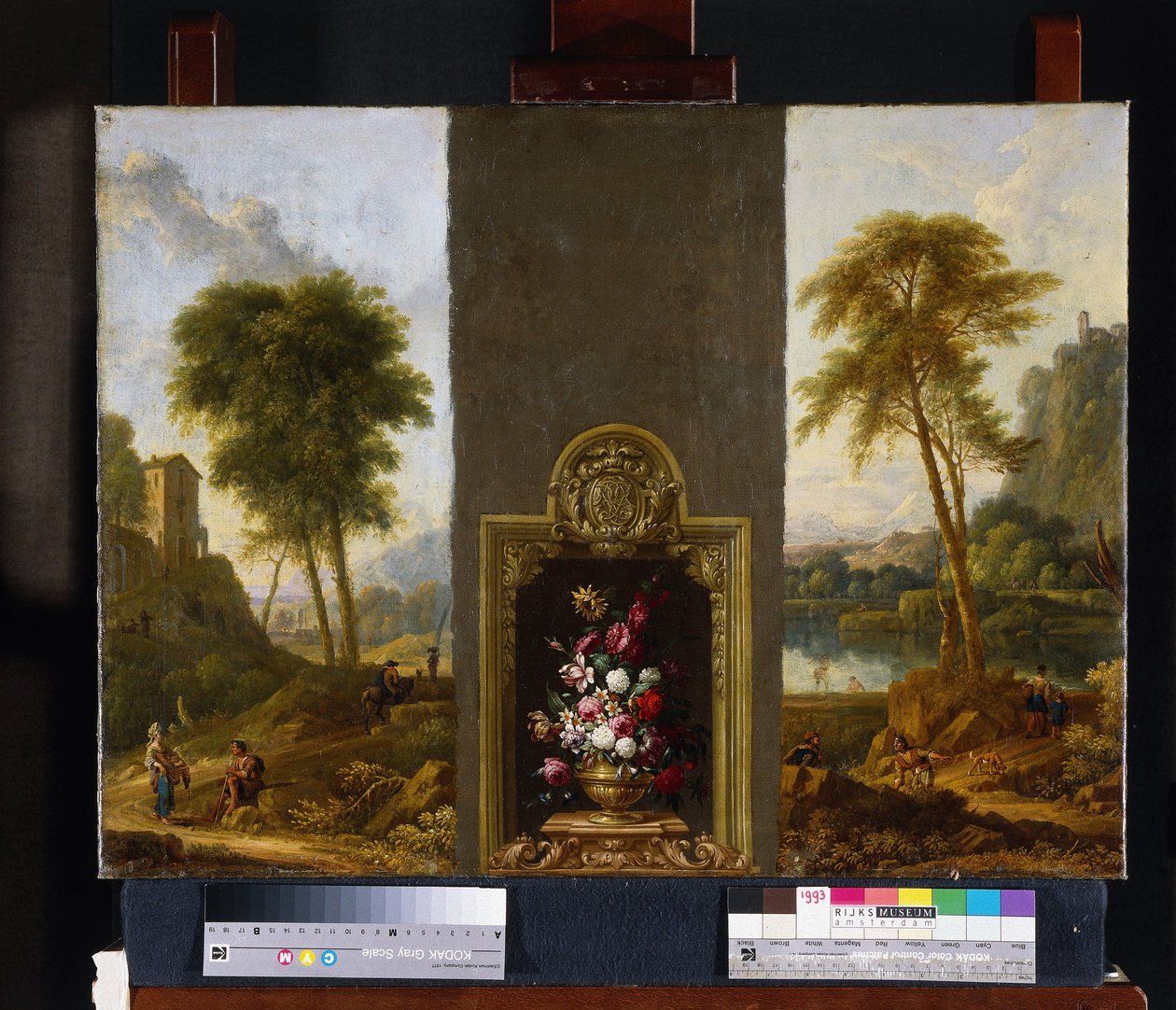 Blomsterstilleben i ramme med monogram av Willem Hendrik Wilhelmus van Royen (attributed to)