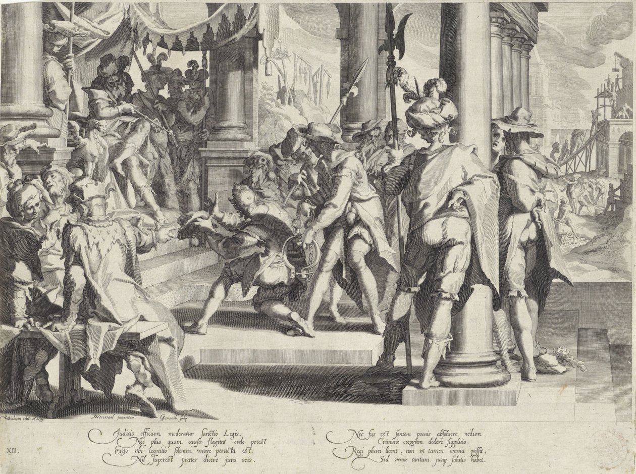 Allegori om lovens ukrenkelighet Thronus Justitiae (serietittel) av Willem Isaacsz. van Swanenburg