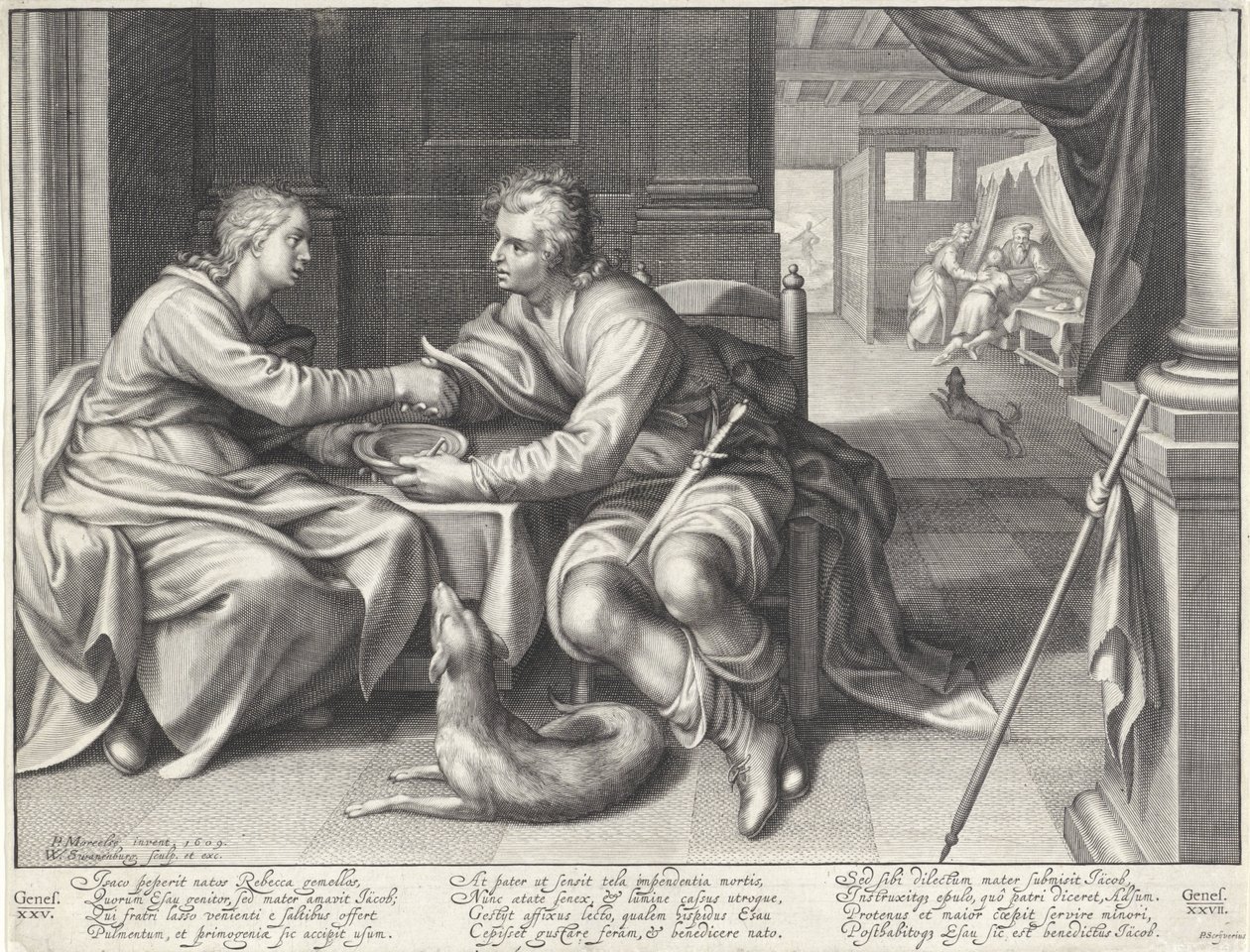 Esau selger sin førstefødselsrett til Jakob av Willem Isaacsz. van Swanenburg