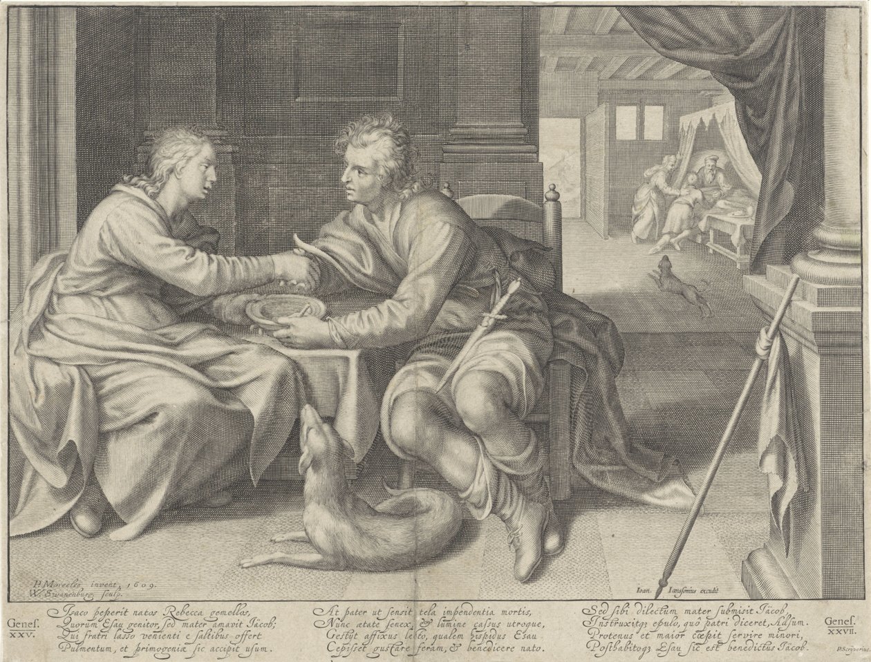 Esau selger sin førstefødselsrett til Jakob av Willem Isaacsz. van Swanenburg