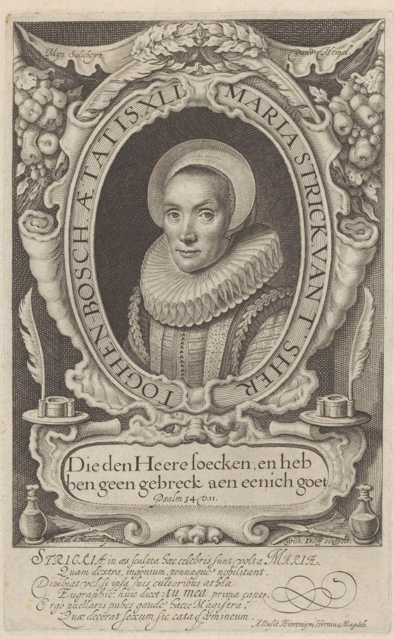 Portrett av Maria Strick i en alder av 41 Skatte av eksempel og visning av ulike skrifter (...) (serietittel) av Willem Jacobsz Delff