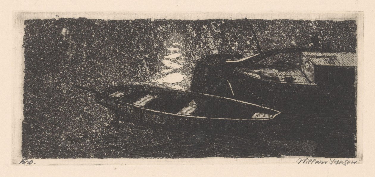 Hekk og robåt av Willem Jansen (graveur) (signed by artist)