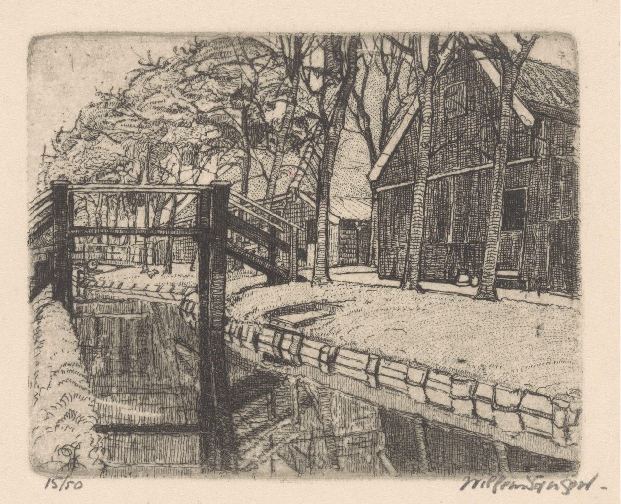 Bro i Assendelft av Willem Jansen (graveur) (signed by artist)