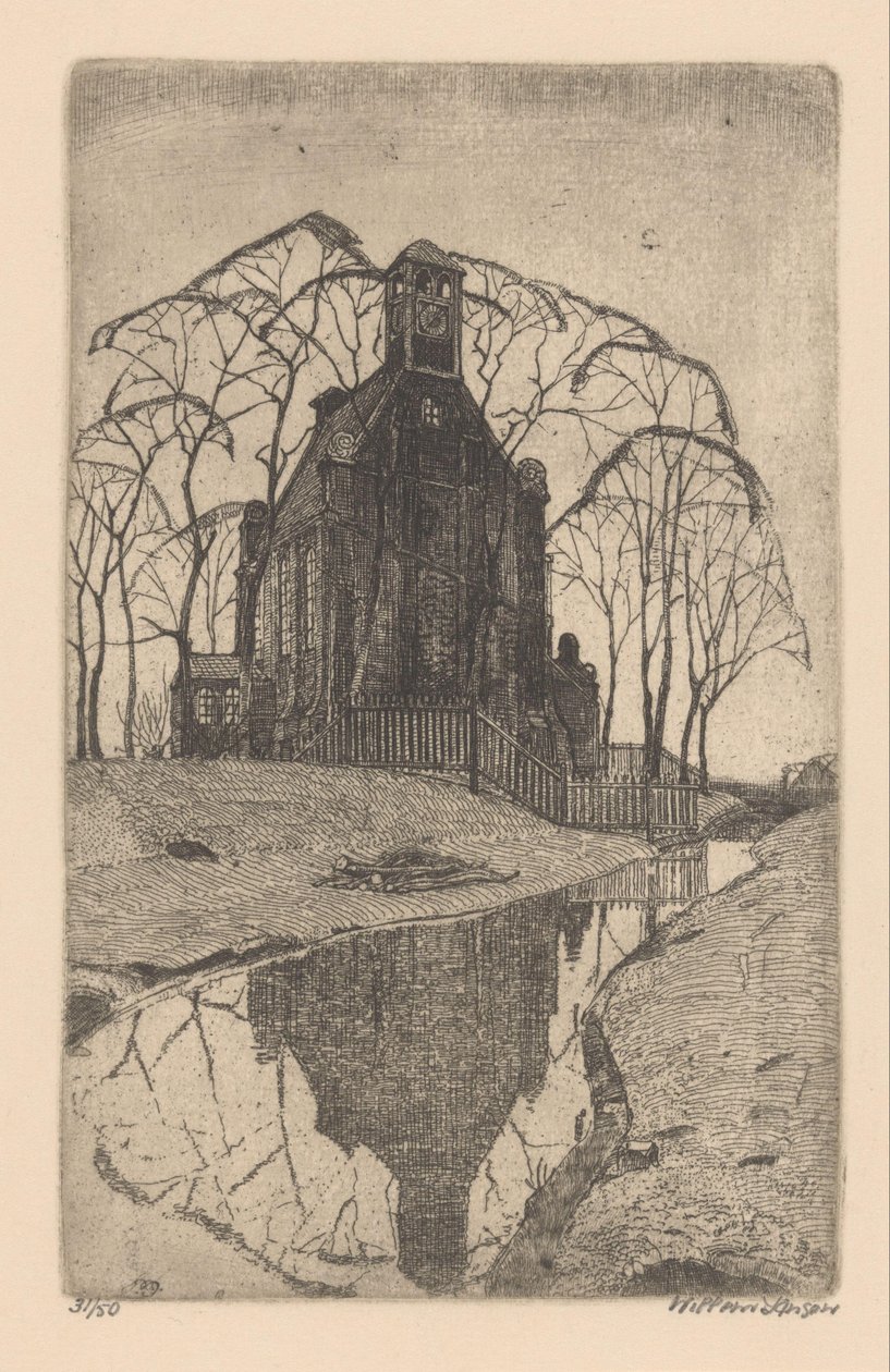 landsbykirke av Willem Jansen (graveur) (signed by artist)