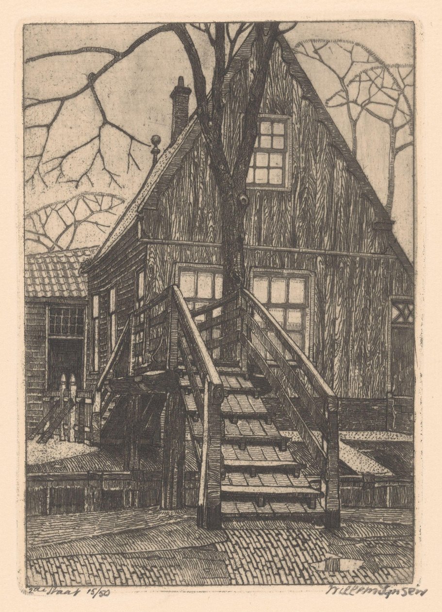 Hus med bro i Westzaan av Willem Jansen (graveur) (signed by artist)