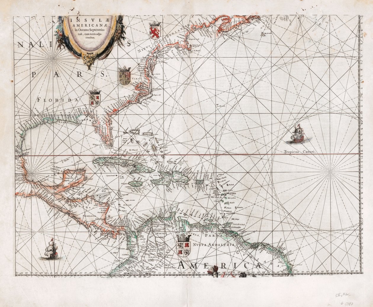 De amerikanske øyene i Nordishavet med tilstøtende landområder. LOC 2003630536 av Willem Janszoon Blaeu