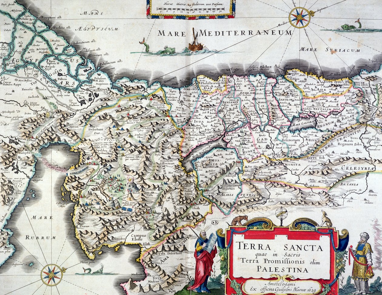 Kart over Det hellige land, utgitt i Amsterdam, 1629 (fargegravering) av Willem Janszoon Blaeu