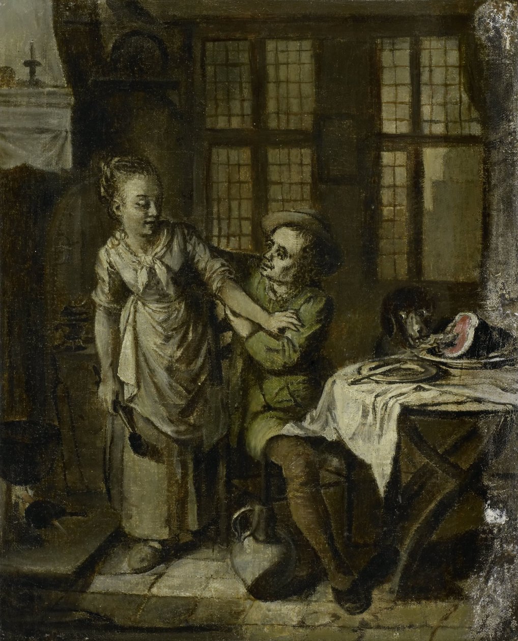 Galant scene i et kjøkkeninteriør av Willem Joseph Laquy