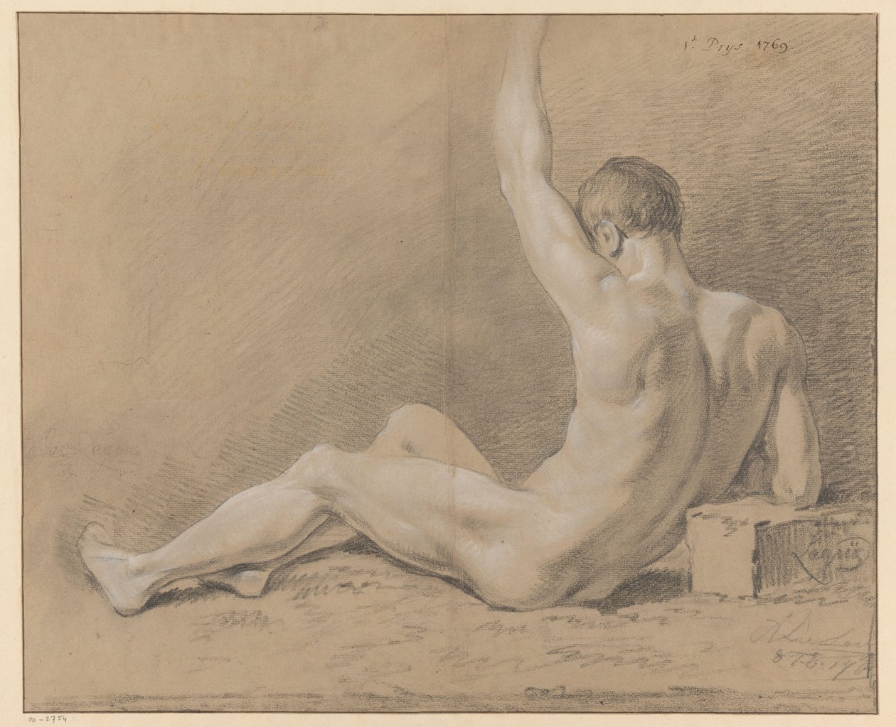 sittende naken mann, sett bakfra (1. premie 1769) av Willem Joseph Laquy