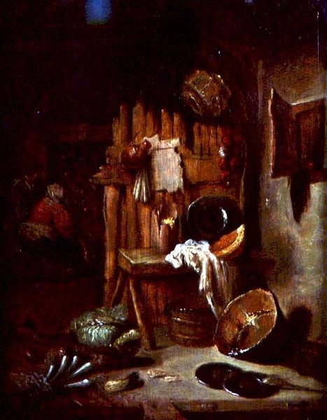Et kjøkkeninteriør (olje på lerret) av Willem Kalf