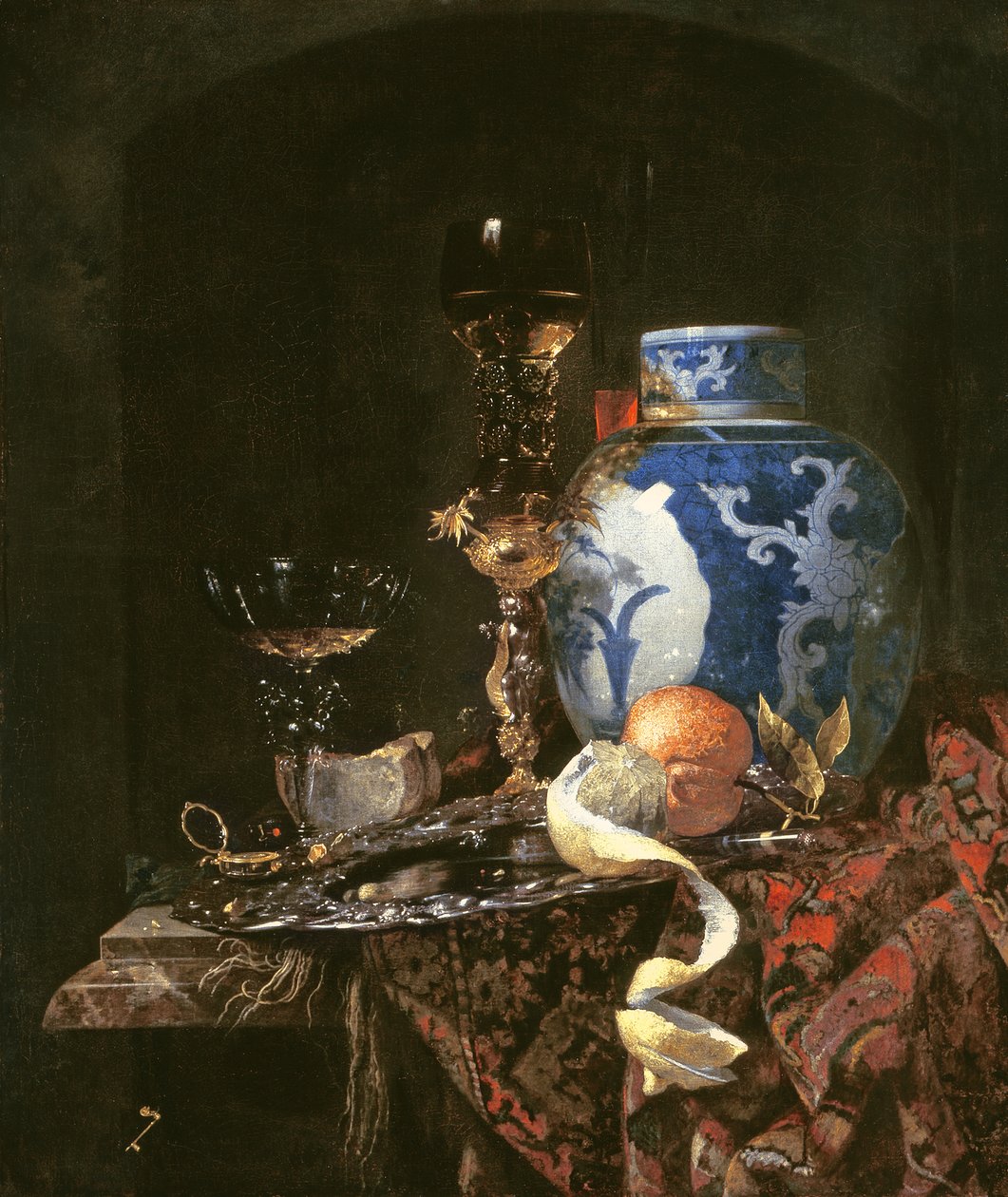 Stilleben med en kinesisk porselenskrukke (olje på lerret) av Willem Kalf
