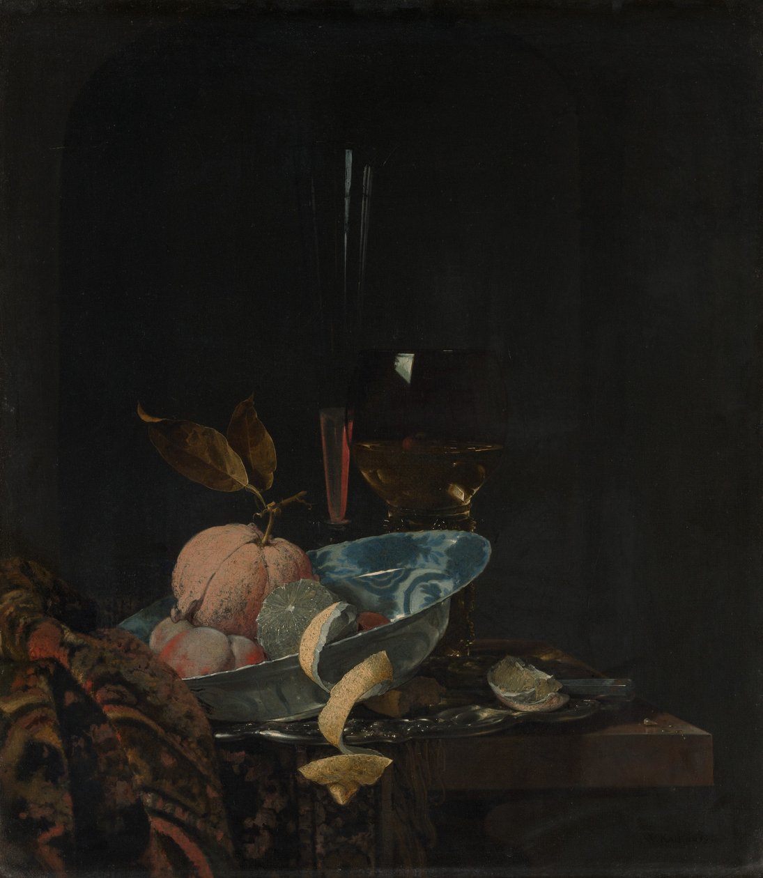 Stilleben med frukt, glass og en Wanli-skål, 1659. av Willem Kalf