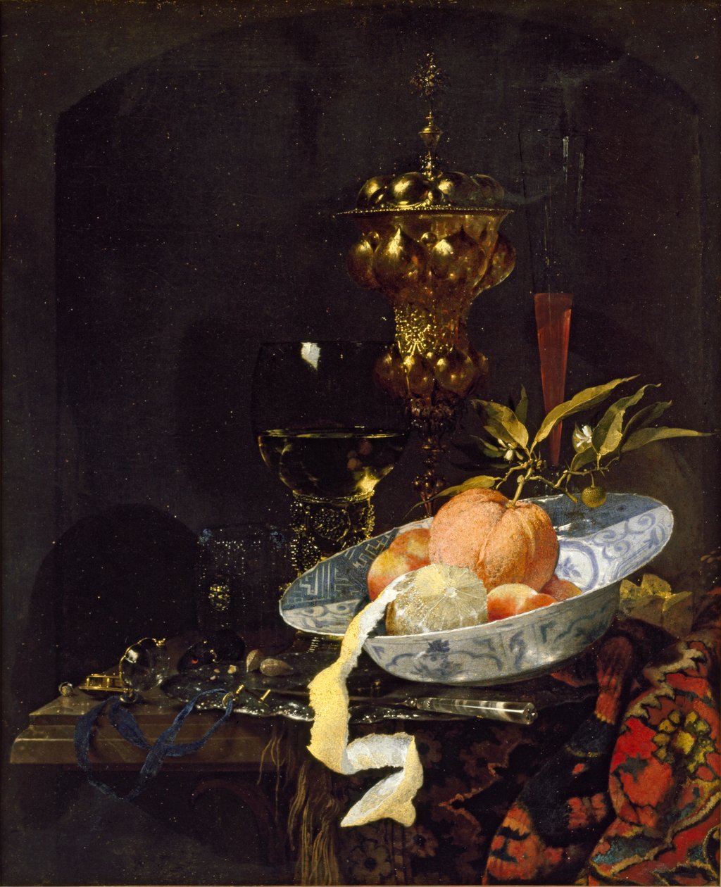 Stilleben med et orientalsk teppe, tidlig på 1660-tallet av Willem Kalf