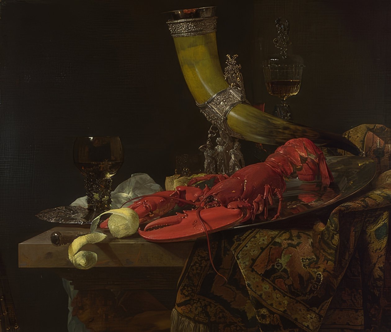 Stilleben med drikkehorn. Rundt 1653 av Willem Kalf
