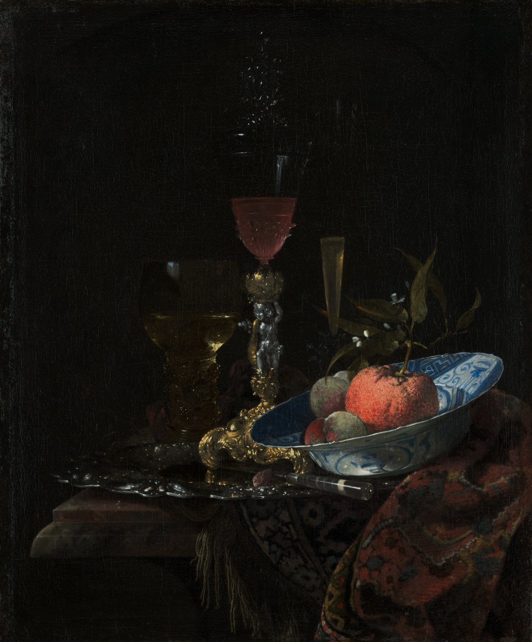 Vinglass og en skål med frukt, 1663 av Willem Kalf