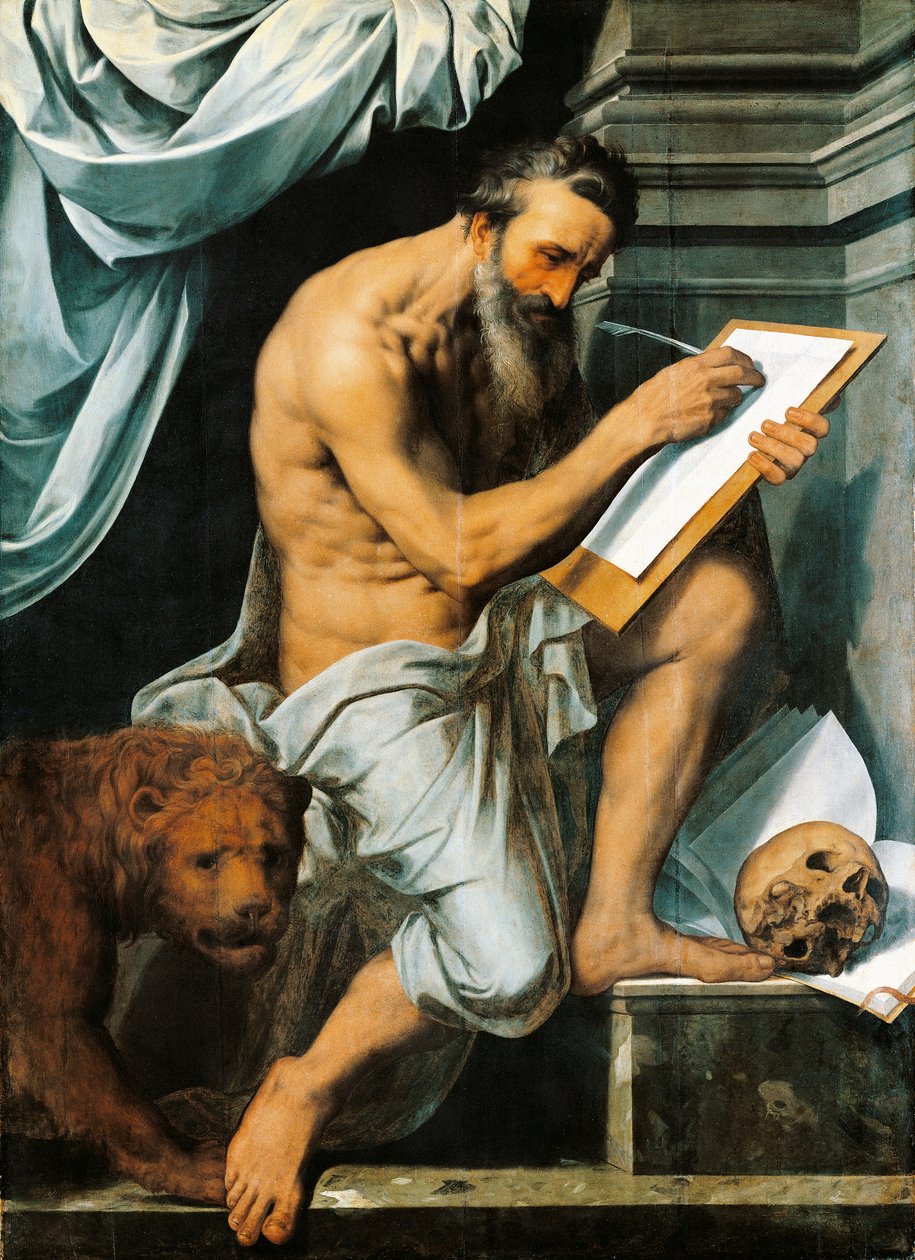 St. Jerome (olje på eikepanel) av Willem Key