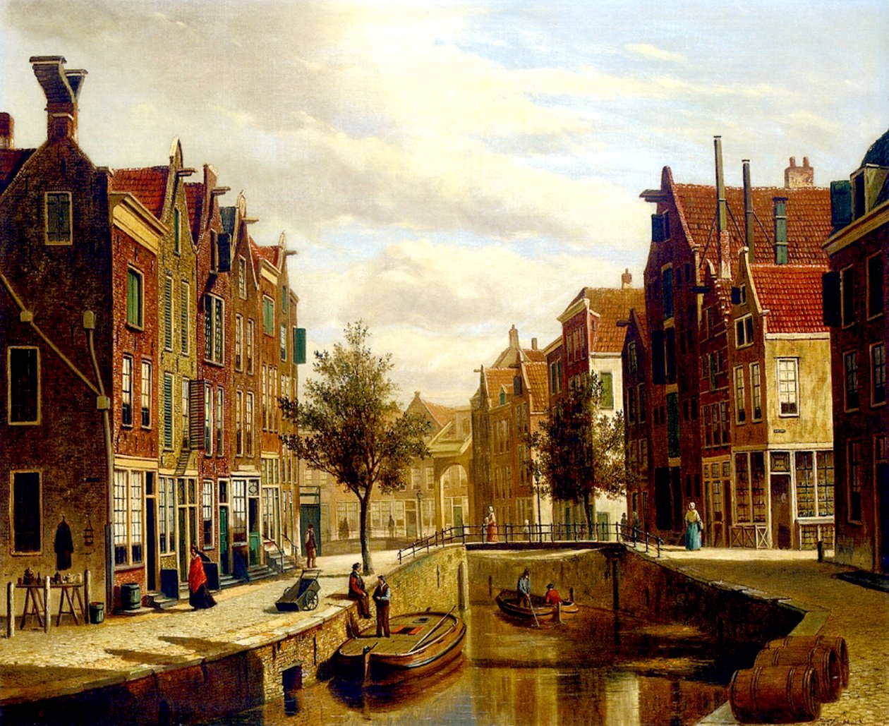 En nederlandsk kanal (olje på lerret) av Willem Koekkoek