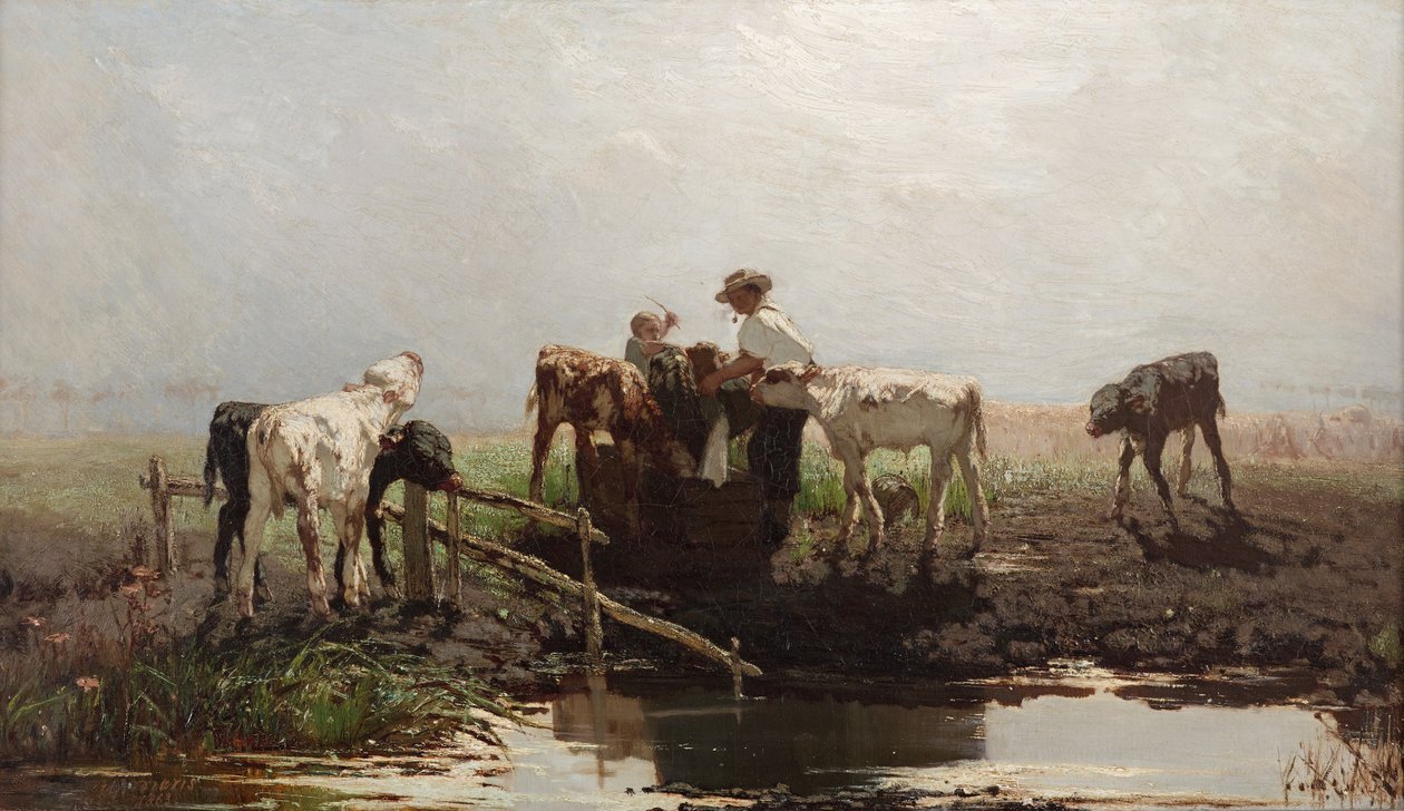 Kalver ved en dam, 1863 av Willem Maris