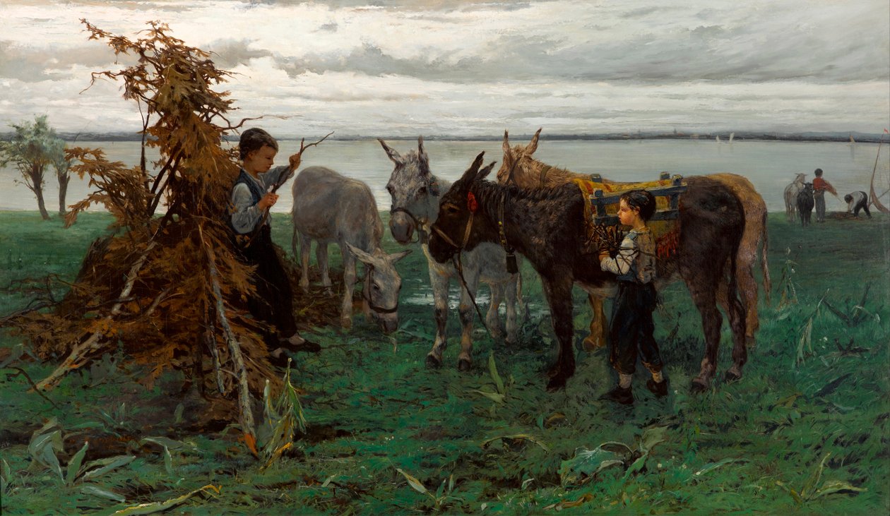 ""Garcons gardant des anes"" (Gutter som gjeter esler) Peinture de Willem Maris (1844-1910) - 1865 - Olje på lerret Dim 90,3x138 cm Gemeentemuseum The Hague av Willem Maris