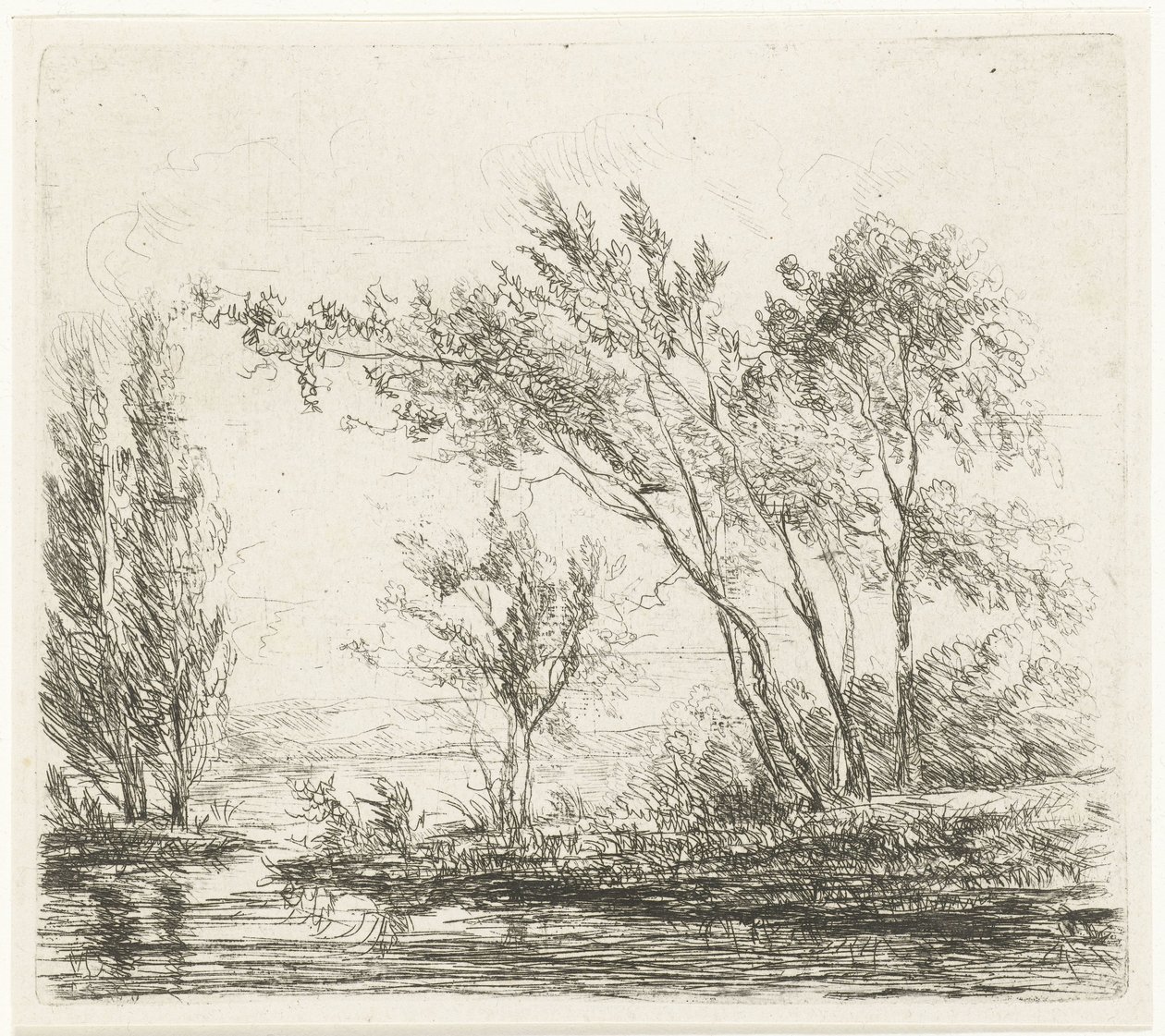 Landskap med trær ved vannet av Willem Matthias Jan van Dielen