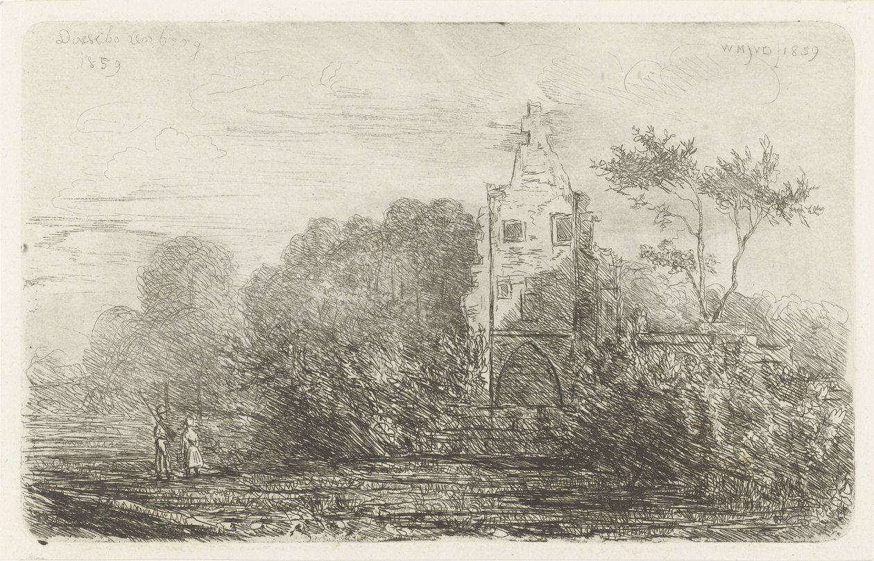 Landskap med ruin og to figurer av Willem Matthias Jan van Dielen
