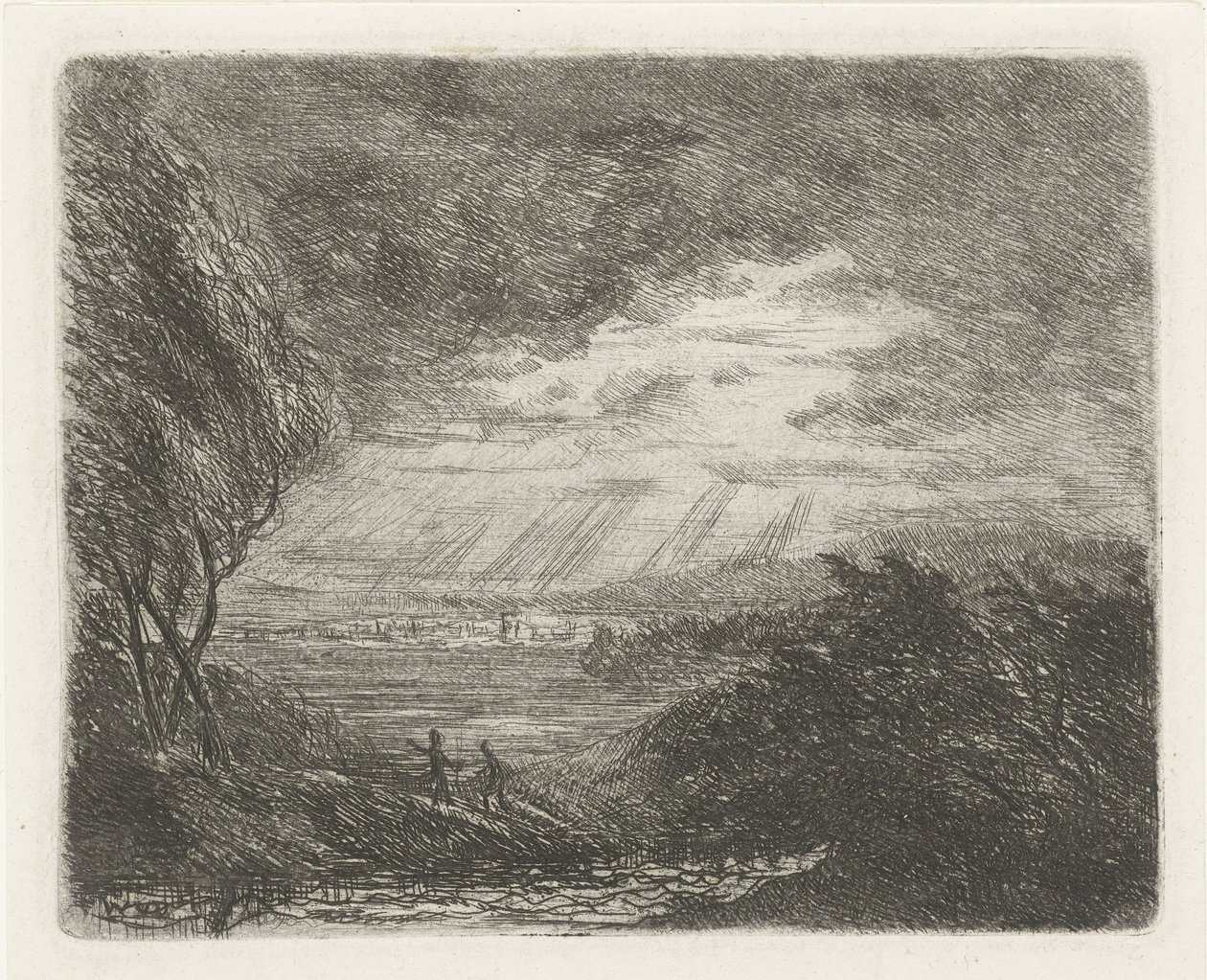 Landskap med to figurer i storm og regn av Willem Matthias Jan van Dielen