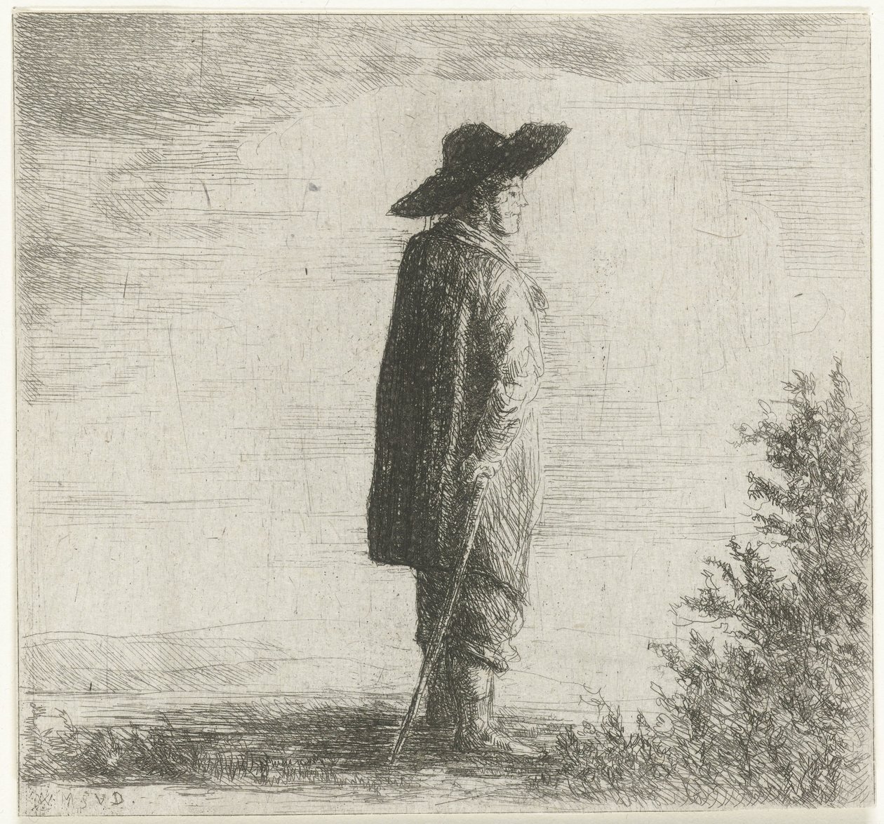 Mann med hatt og stokk i landskap av Willem Matthias Jan van Dielen