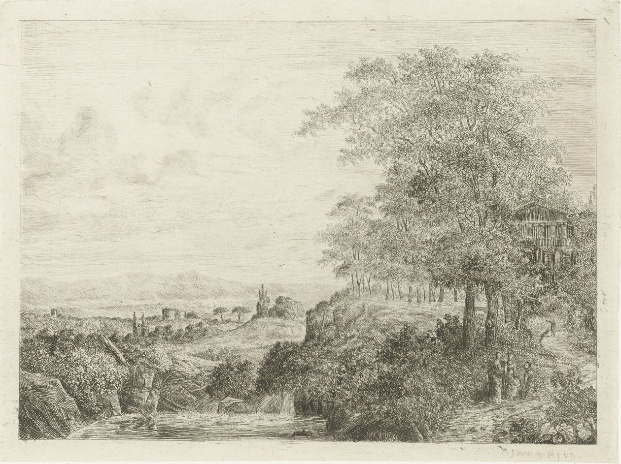 Sørlandskap med tempel og figurer av Willem Matthias Jan van Dielen