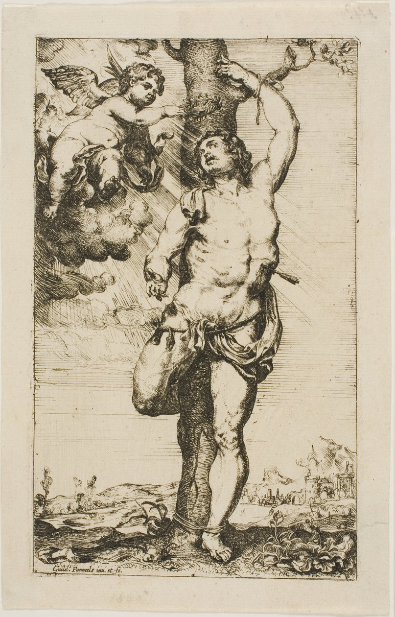 Saint Sebastian kronet av en engel av Willem Panneels