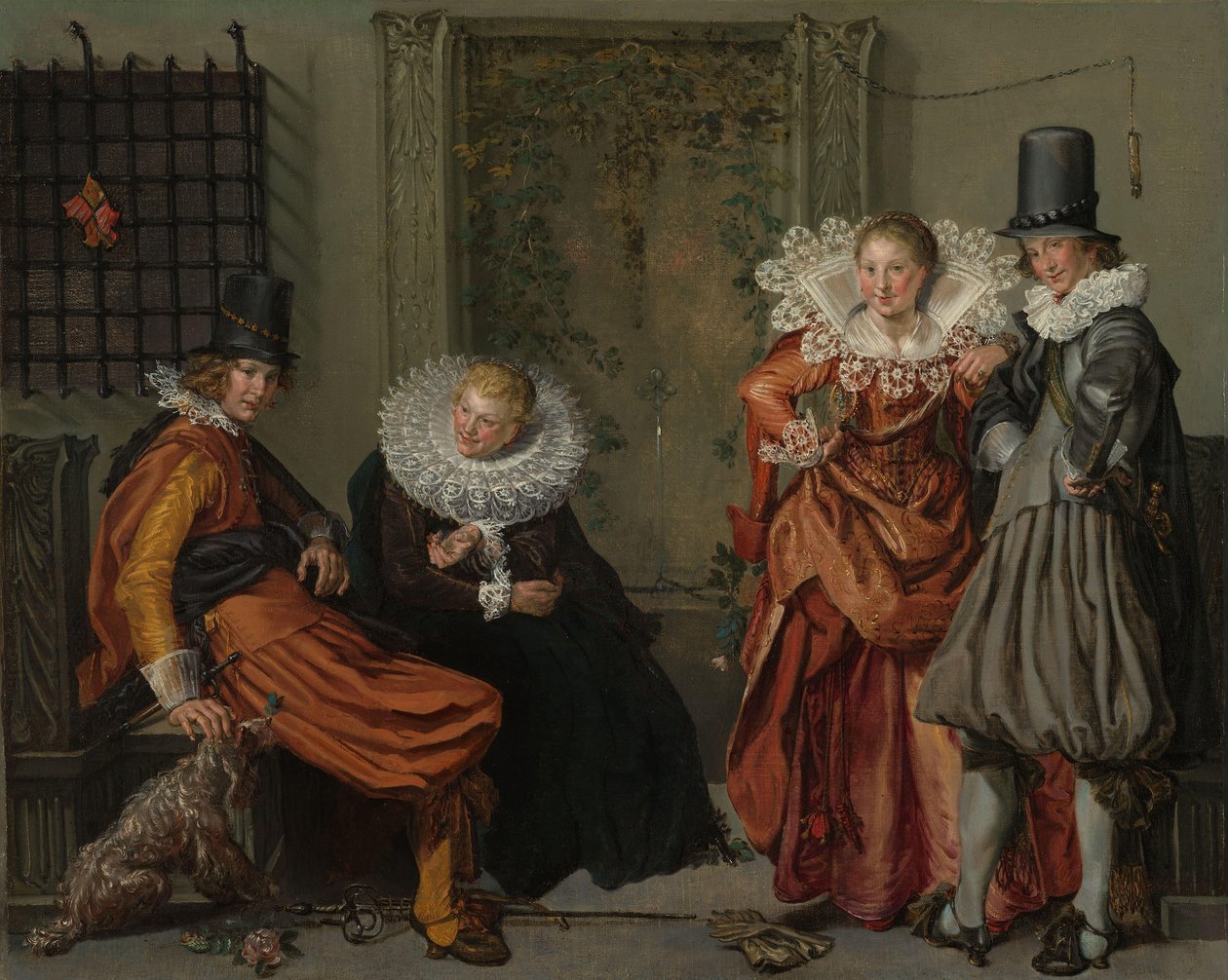Elegant par som frier til Elegante par på en terrasse av Willem Pietersz Buytewech