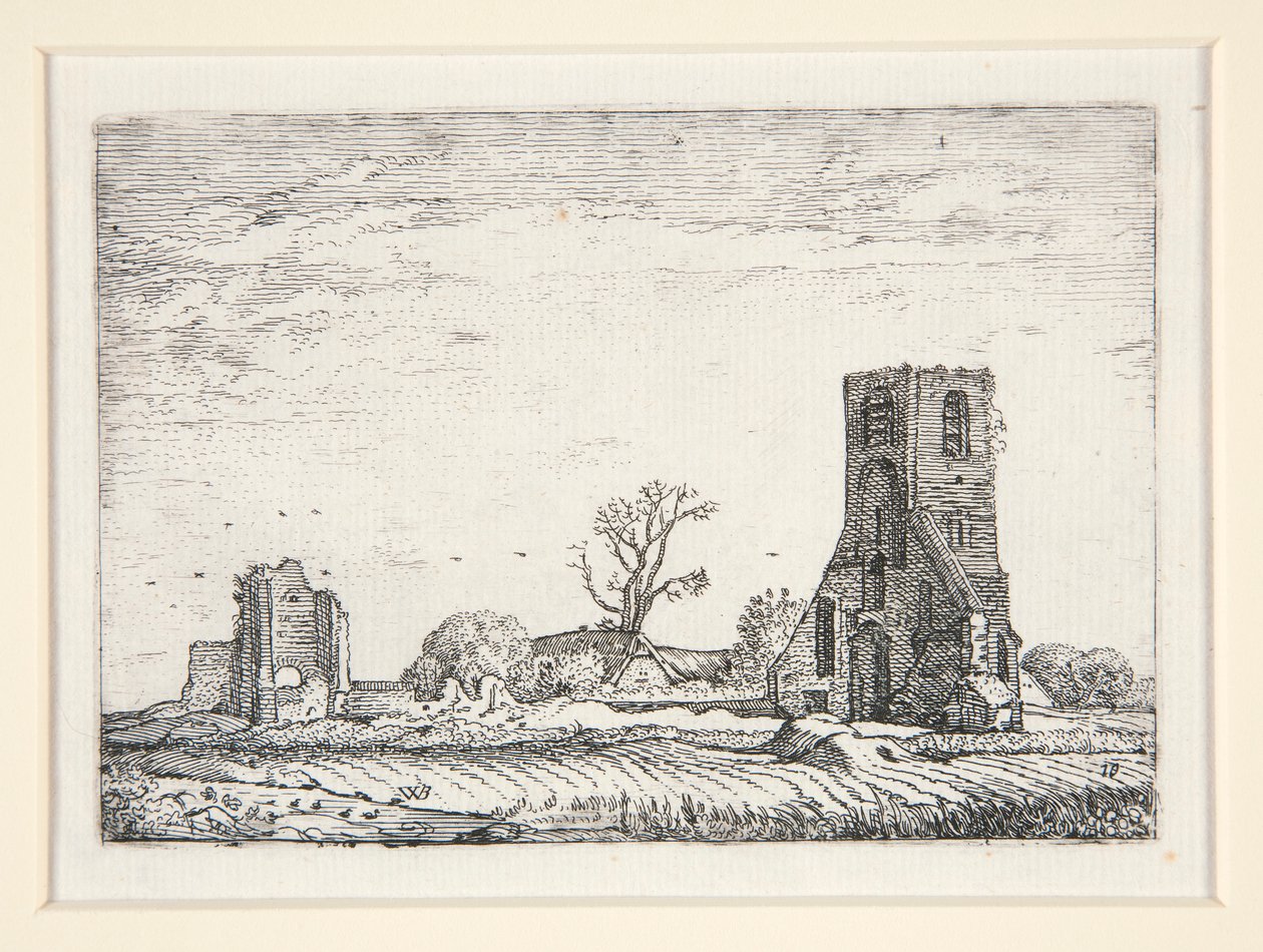Ruiner av en kirke (kapellet i Eykenduynen nær Haag), plate 10 fra The Set of the Landscapes av Willem Pietersz. Buytewech