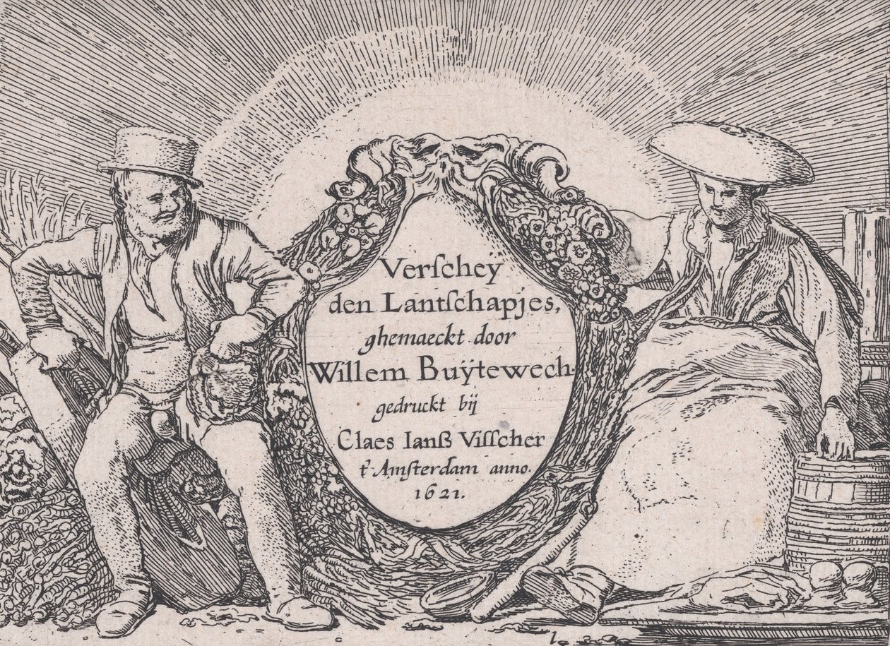 Tittelside, fra Verscheyden Landtschapjes Various Little Landscapes, Plate 1, ca. 1616, av Willem Pietersz. Buytewech