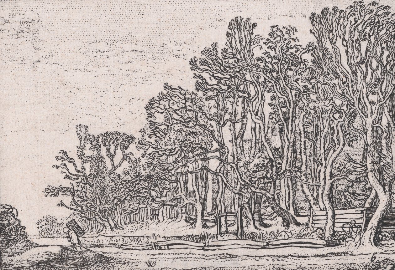 To plankehekker, fra Verscheyden Landtschapjes Various Little Landscapes, Plate 6,..., ca. 1616. av Willem Pietersz. Buytewech