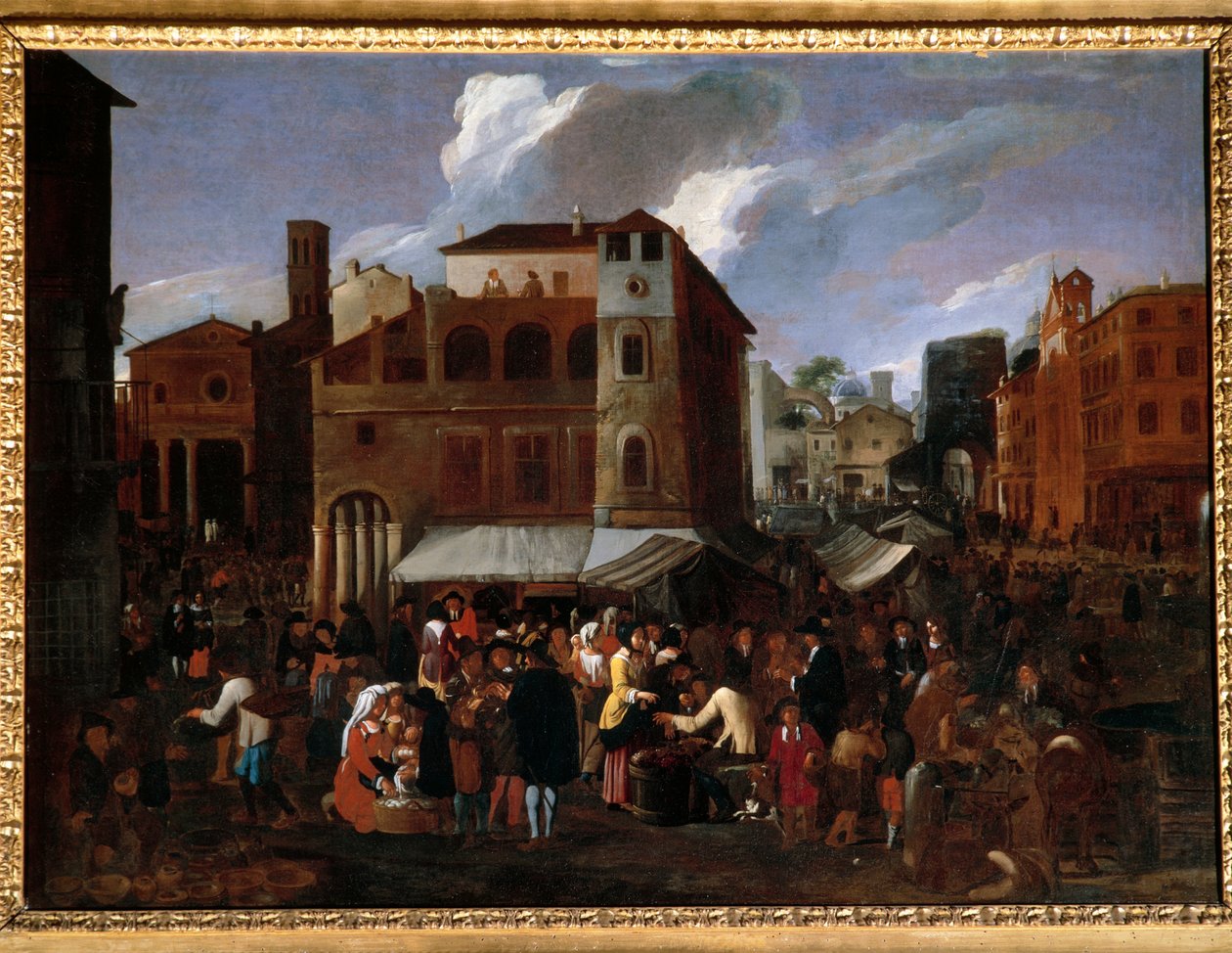 Markedsscene (olje på lerret) av Willem Reuter