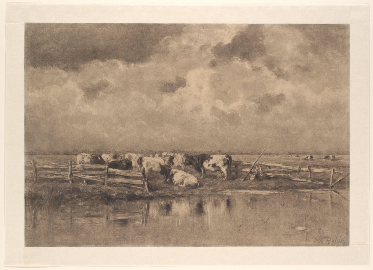 Melkebøy på Schie av Willem Roelofs (I) (signed by artist)