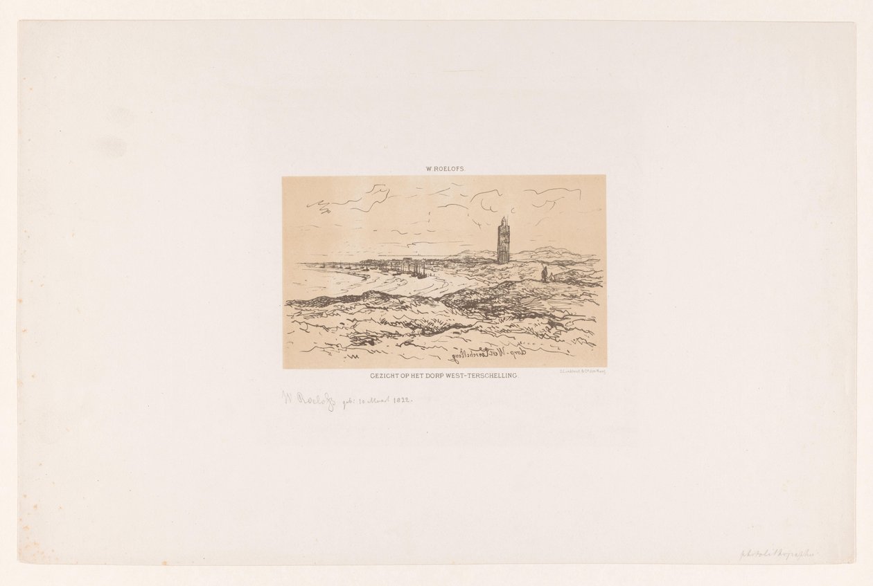 Utsikt over landsbyen West-Terschelling (tittel på objekt) av Willem Roelofs (I)