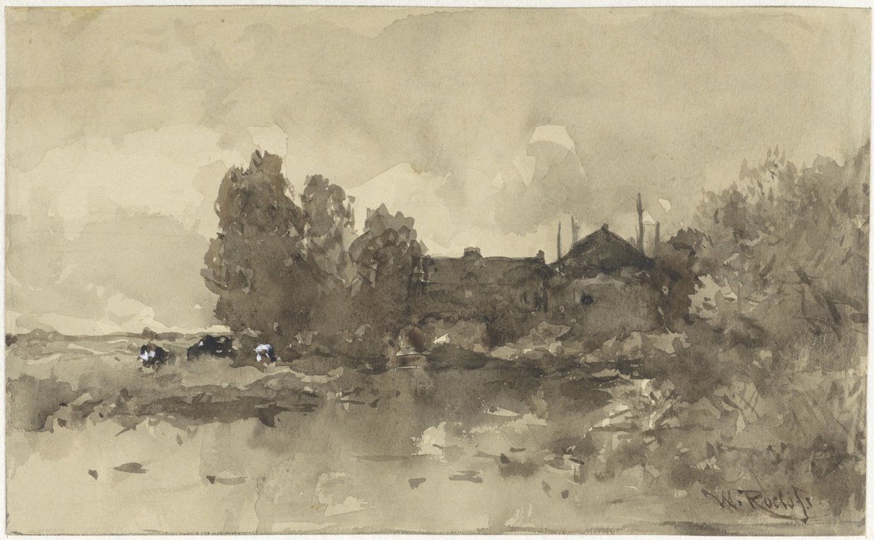 Landskap med gård av Willem Roelofs (I)