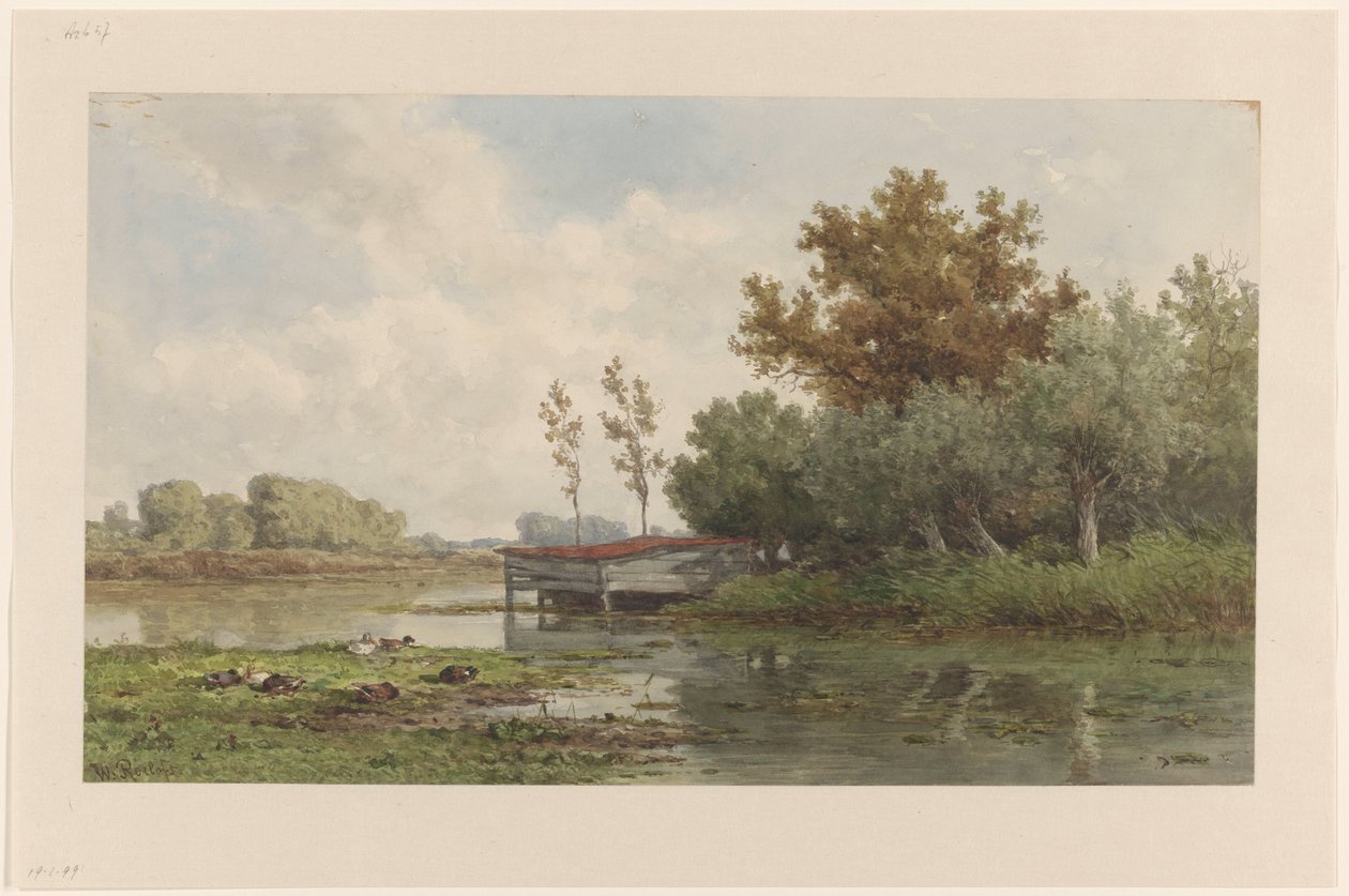 Landskap med vann og ender av Willem Roelofs (I)