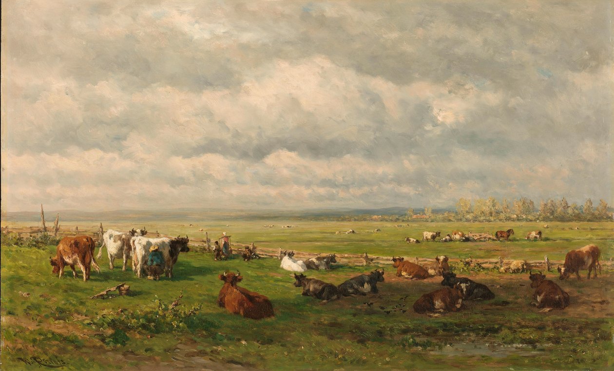 Englandskap med storfe Weidelandschap met vee av Willem Roelofs (I)