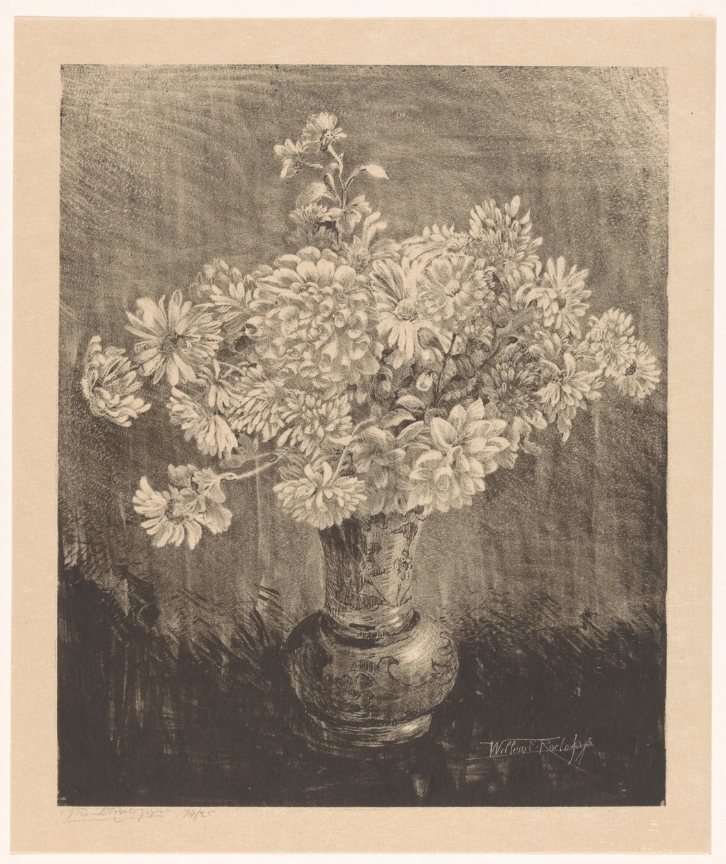Krysantemum i en vase av Willem Roelofs (II) (signed by artist)