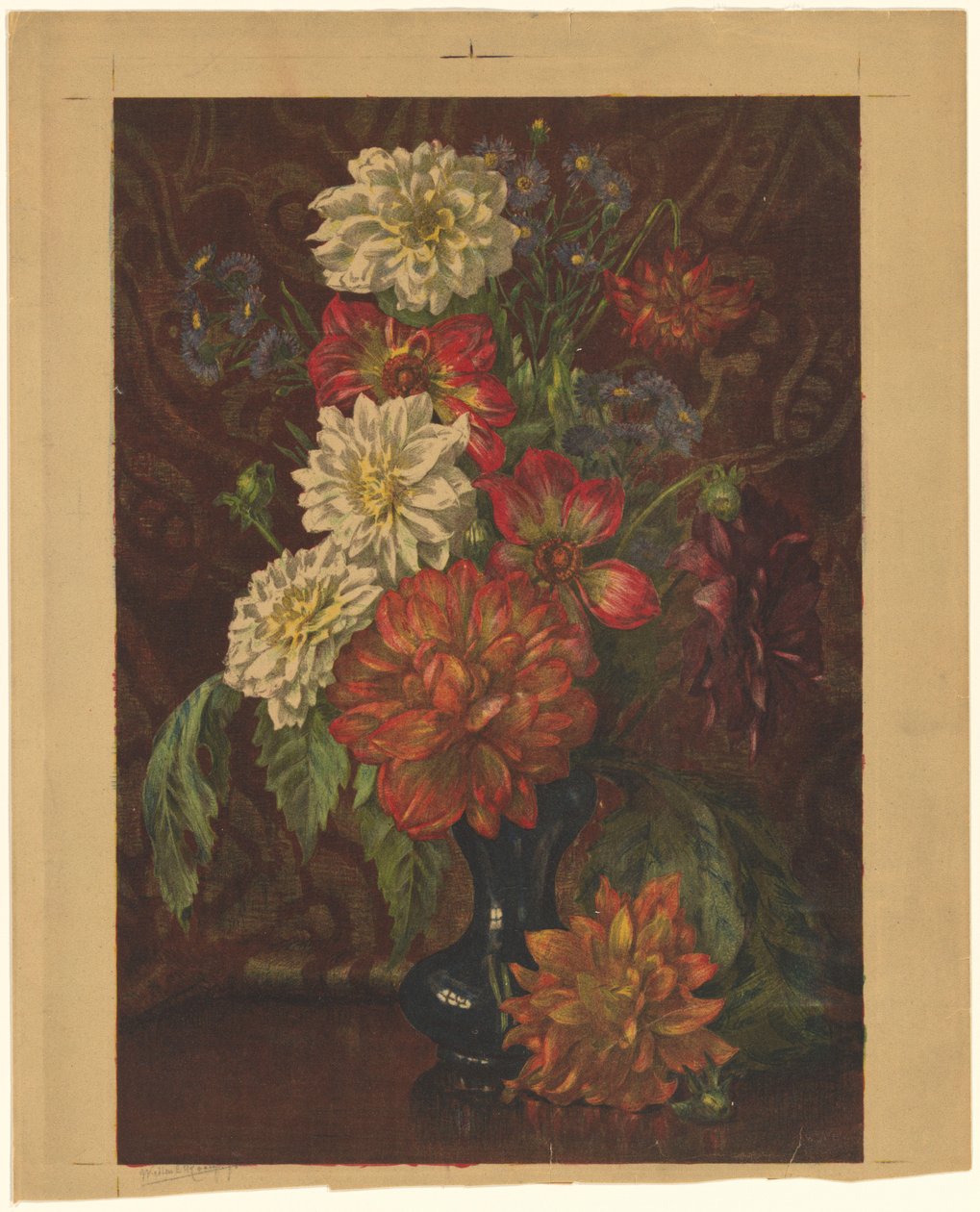 Vase med georginer av Willem Roelofs (II) (signed by artist)