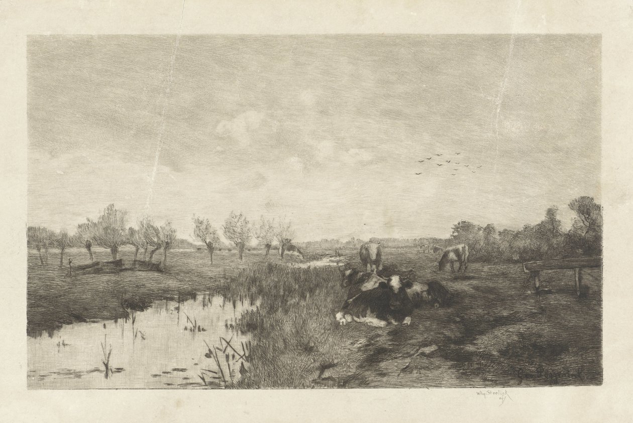 Polderlandskap med kyr av Willem Steelink (II)