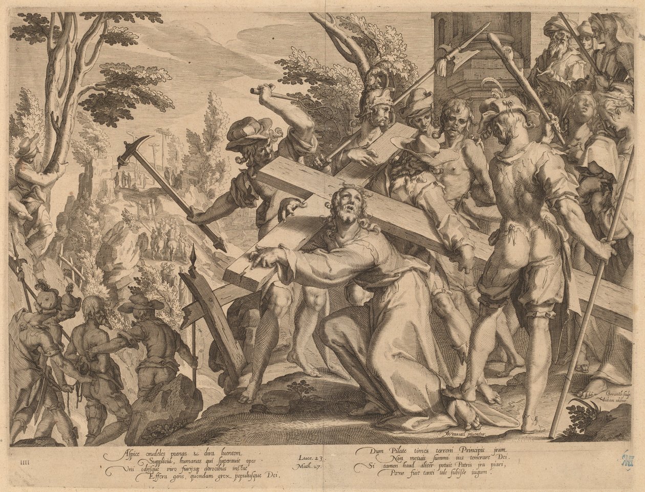 Kristus som bærer korset av Willem Swanenburgh, after Joachim Anthonisz Wtewael