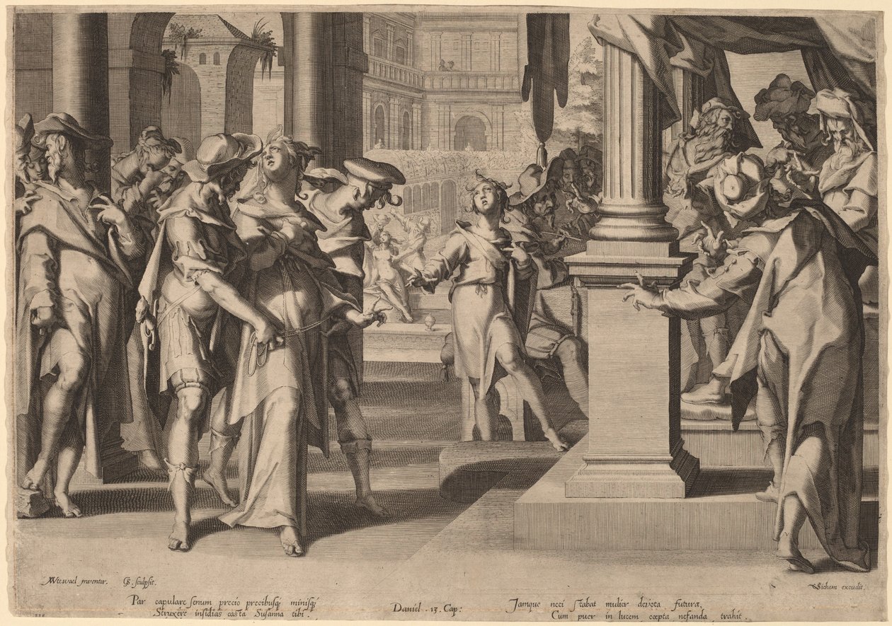 Suzannah før Daniel av Willem Swanenburgh, after Joachim Anthonisz Wtewael