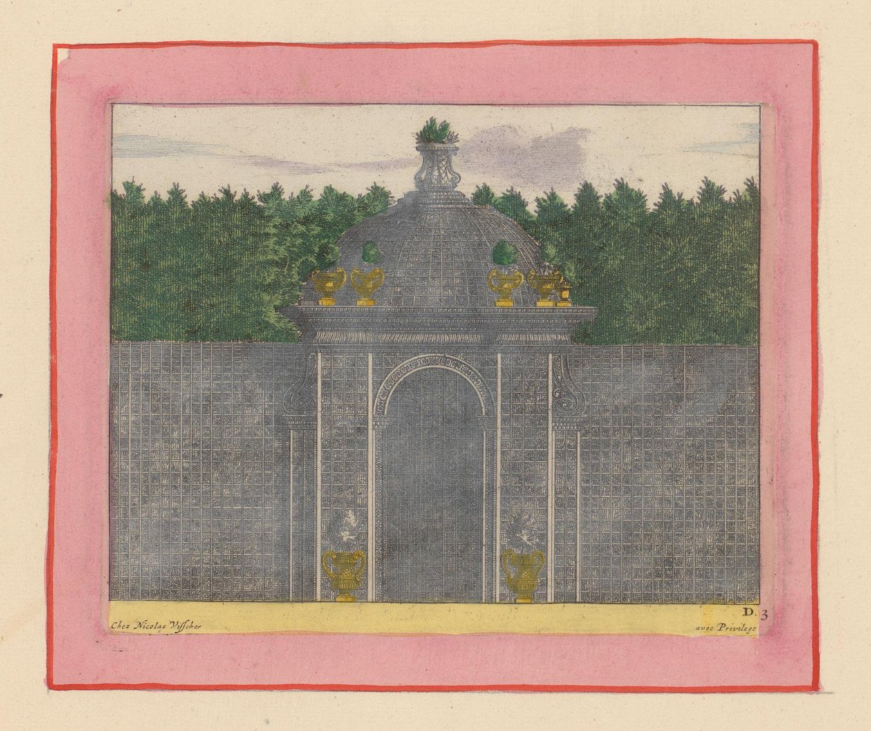 Pavillon mit Kuppel aus Lattenwerk in den Gärten von Versailles av Willem Swidde