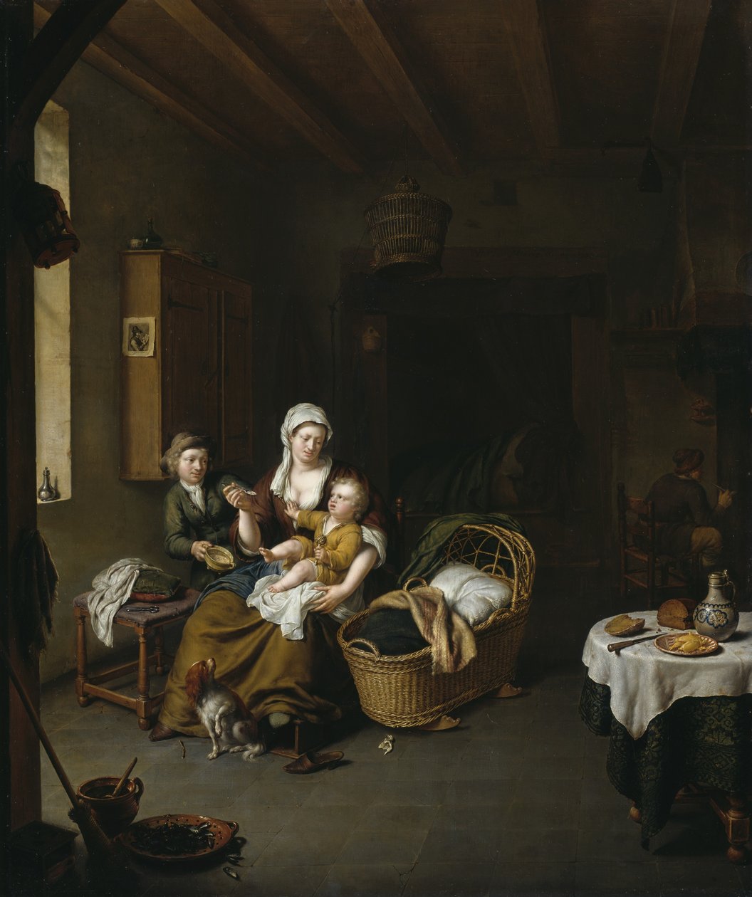En mor som mater barnet sitt av Willem Van Mieris