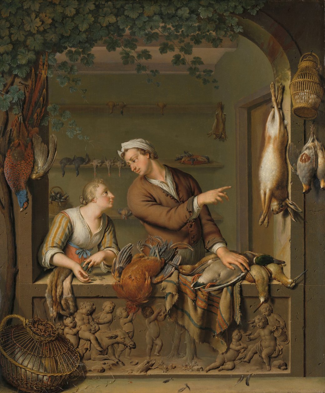 Fjærkreselgeren De poelier av Willem Van Mieris