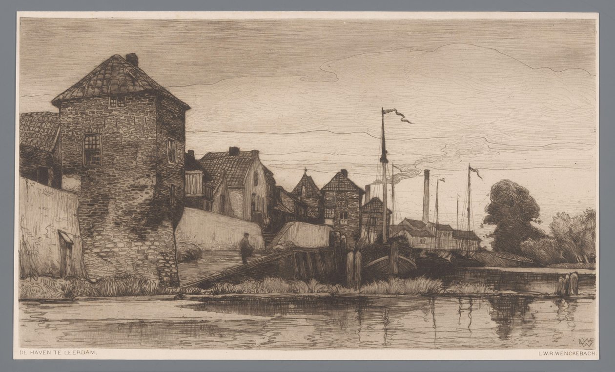 Utsikt over havnen i Leerdam Havnen i Leerdam (tittel på objekt) av Willem Wenckebach