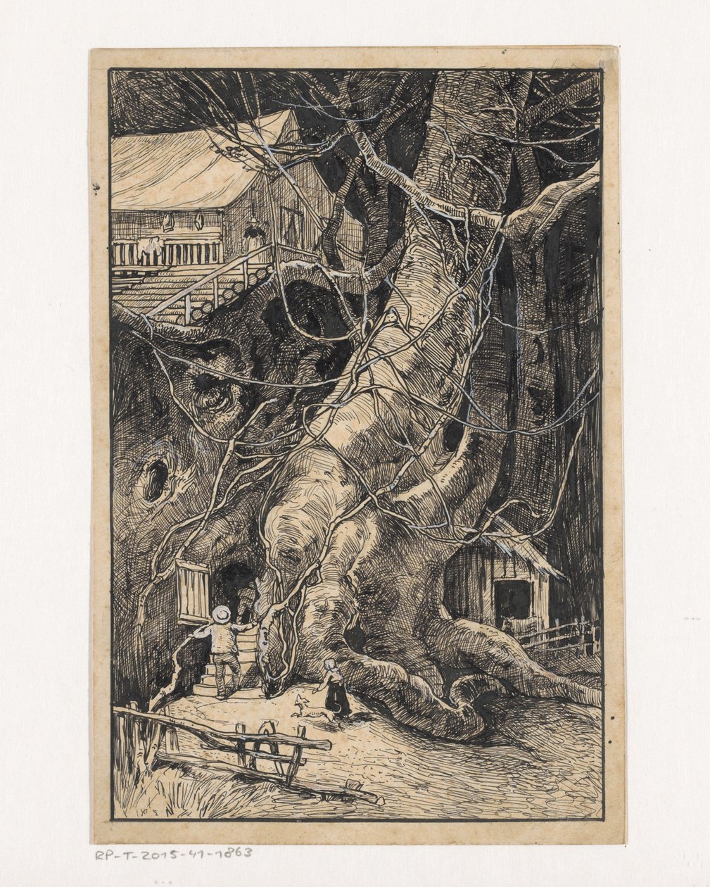 Miniatyrhus mot et tre av Willem Wenckebach